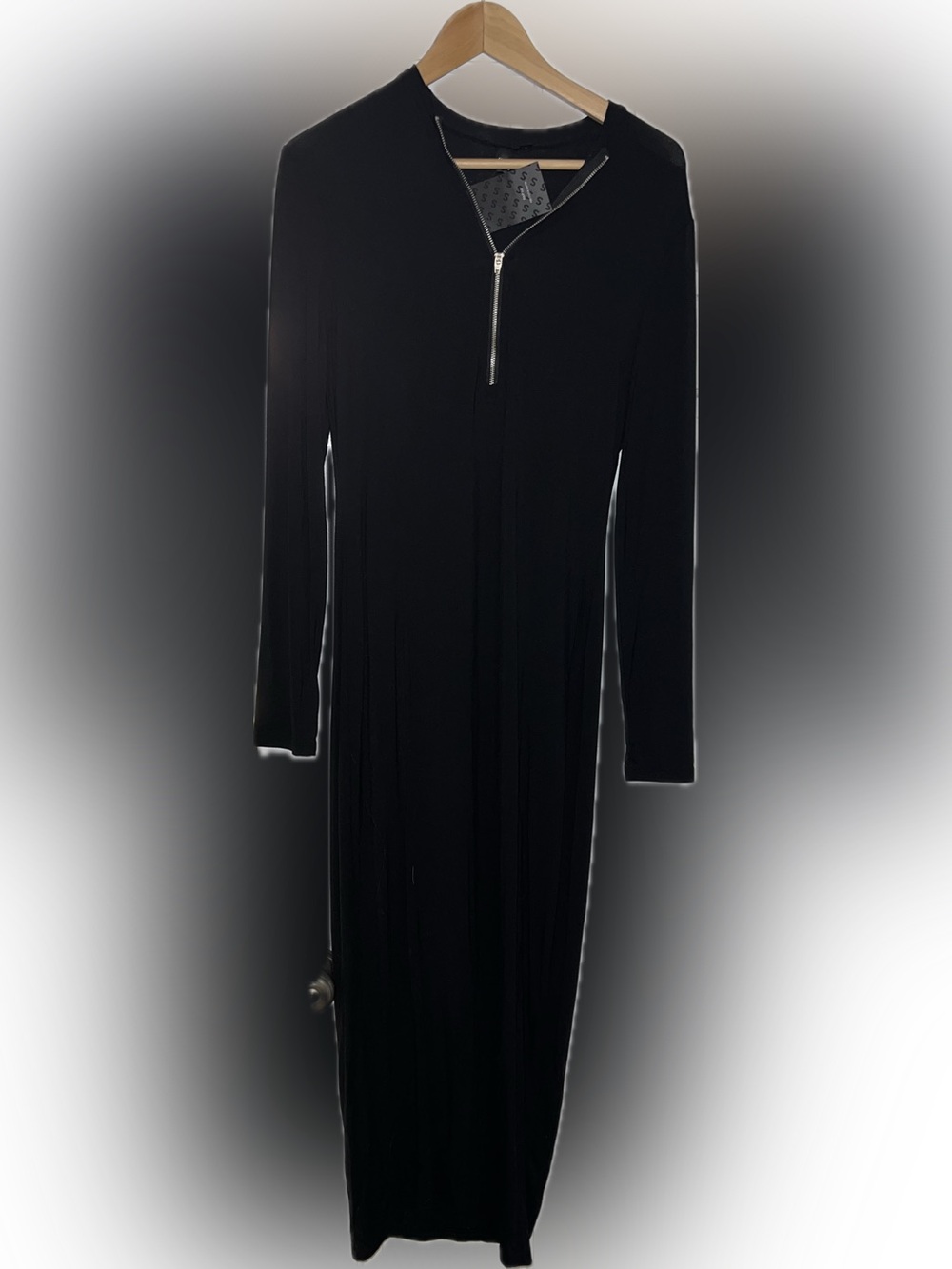 SHEIN Black Long Sleeve Maxi Dress with Front Zip